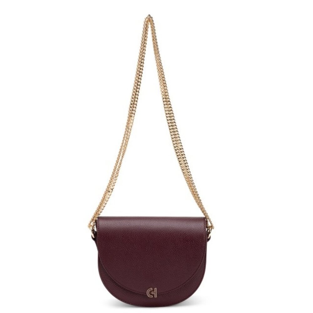 COLE HAAN Leather Evie Chain Saddle Crossbody